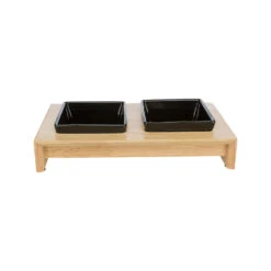 Trixie Feed And Water Bowl Set - Ceramic - Wood